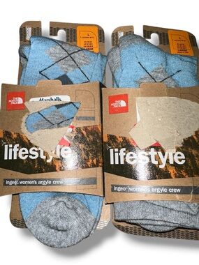 The North Face Women's Argyle Crew Socks - Light Blue & Gray NWT $32 Retail